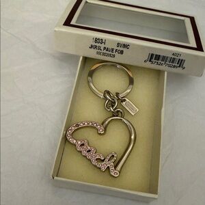 Coach Silver Heart Keychain with Pink Accents